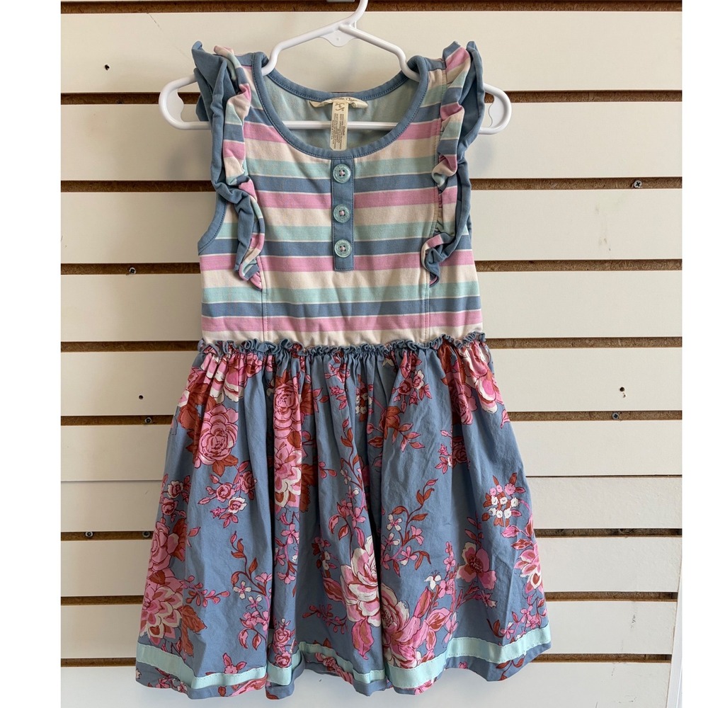 Matilda Jane Just Imagine Libby Girls Striped Floral Dress Size 6 purple blue